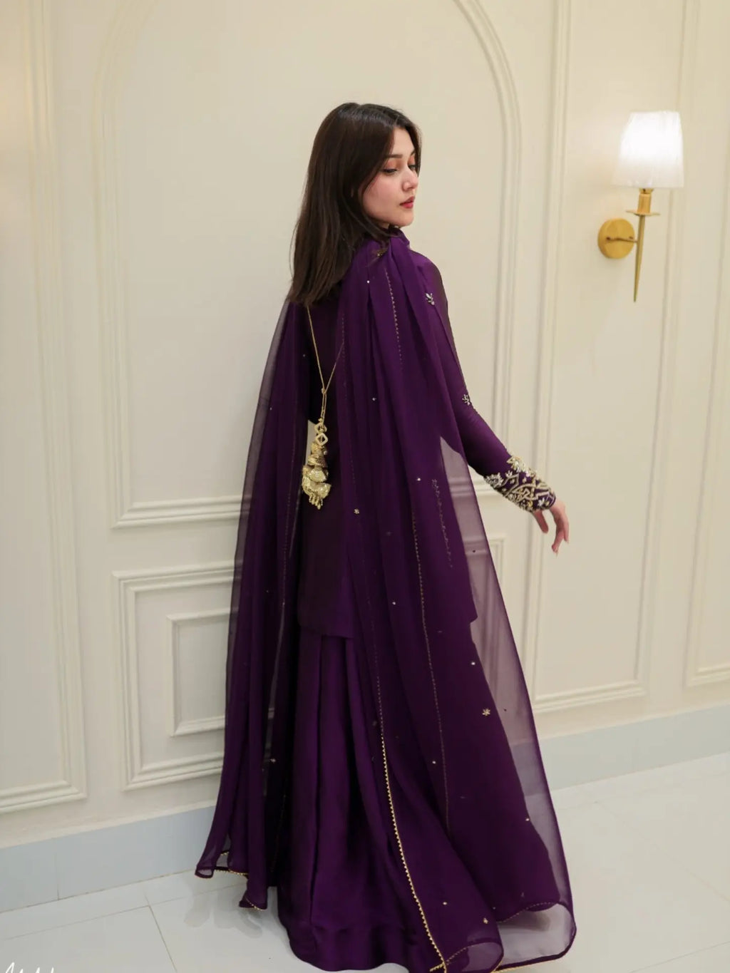 Royal Plum Sheesha Silk Handcrafted 3-Piece Suit
