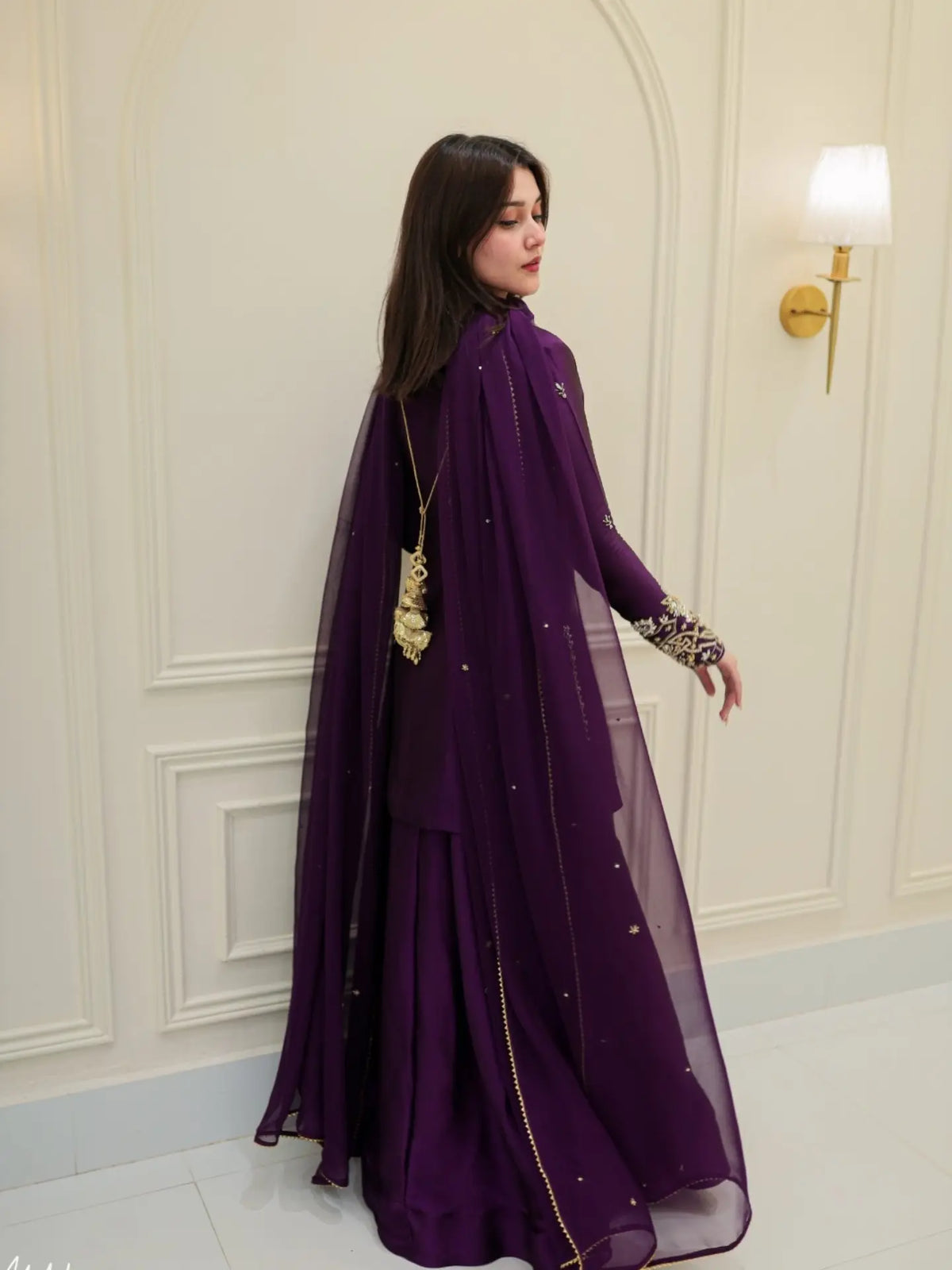 Royal Plum Sheesha Silk Handcrafted 3-Piece Suit
