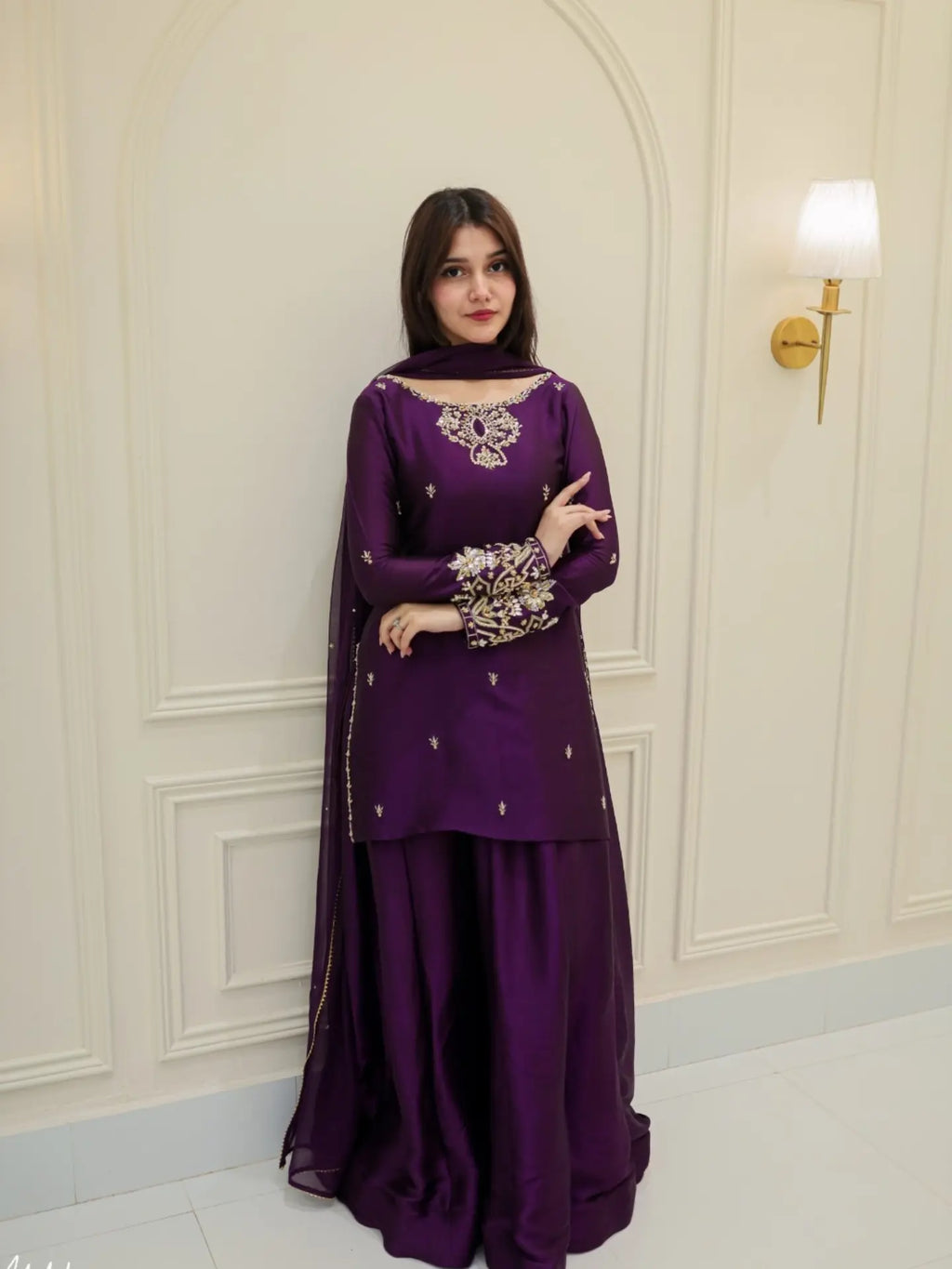 Royal Plum Sheesha Silk Handcrafted 3-Piece Suit