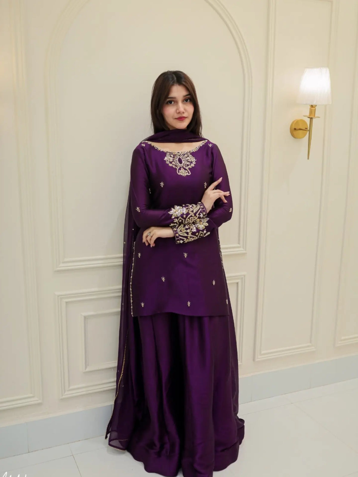 Royal Plum Sheesha Silk Handcrafted 3-Piece Suit